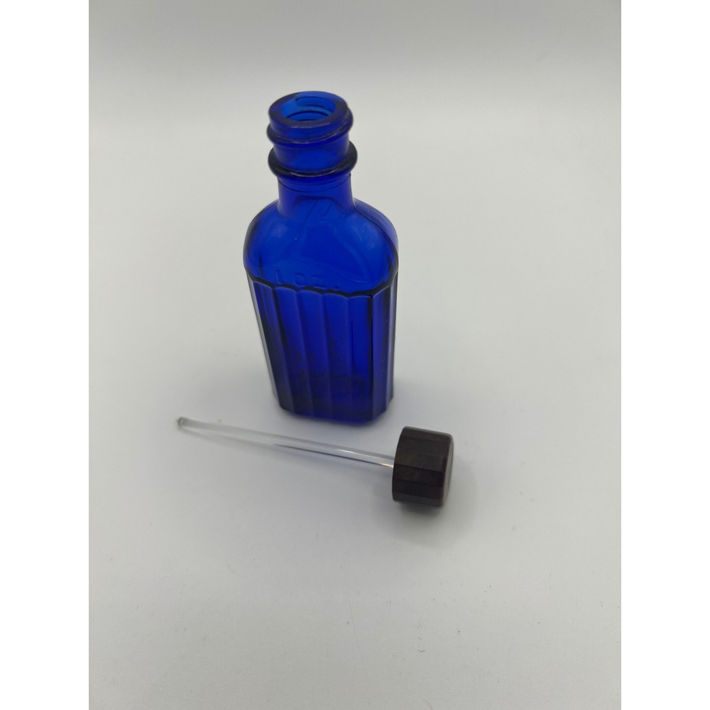 Hazel Atlas iodine/poison bottle ribbed cobalt w/original cap and glass wand!